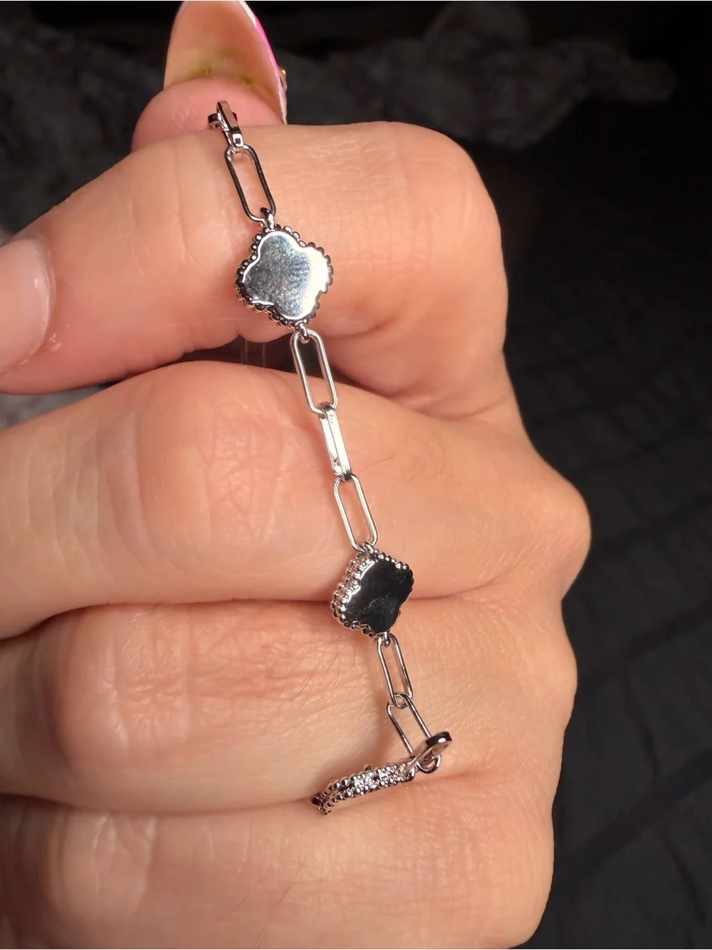 White Gold Filled Mother of Pearl Clover Anklet | Adjustable